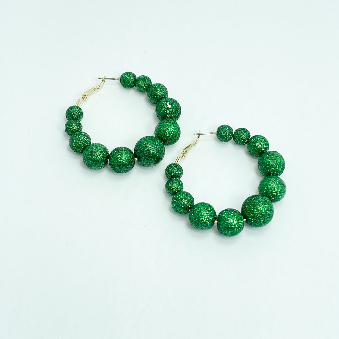 Green Sparkle Beaded Hoop Earrings