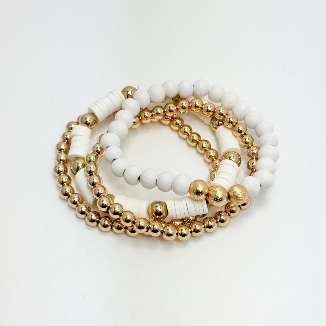 White & Gold Beaded Bracelet Set
