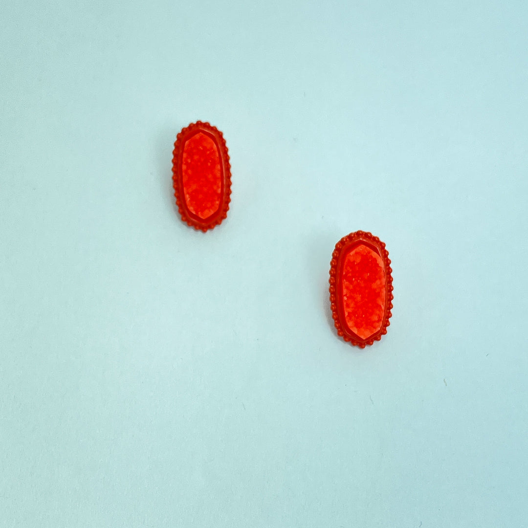 Coral Druzy Oval Post Earrings