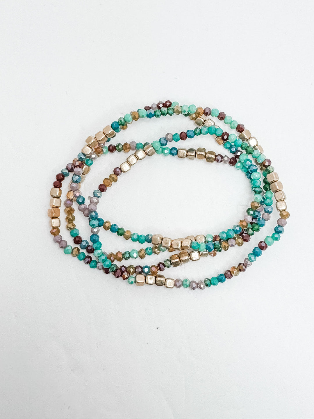 Teal Gold & Berry Petite Beaded Bracelet Set