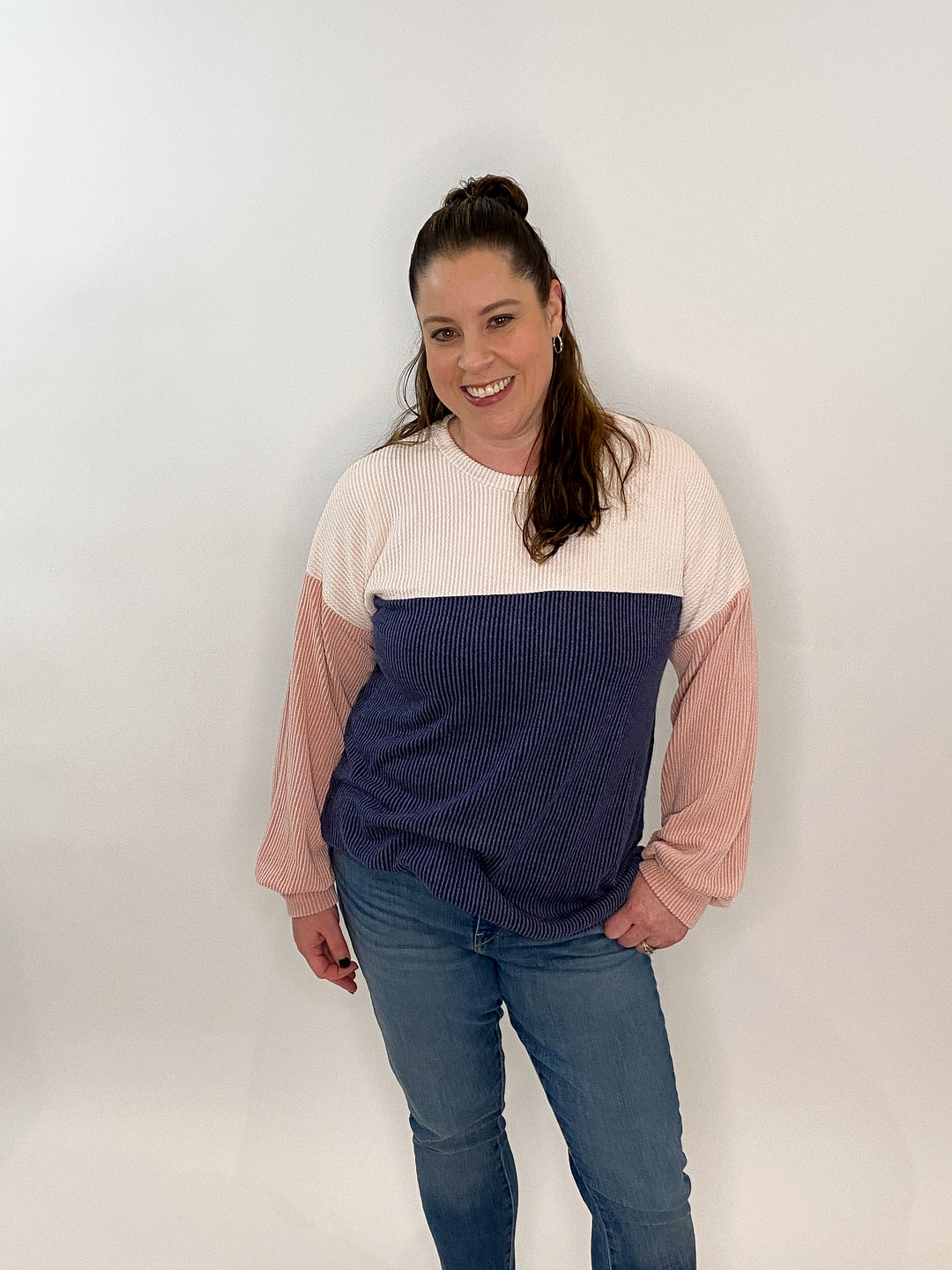 Oatmeal Blue Pink Cozy Top