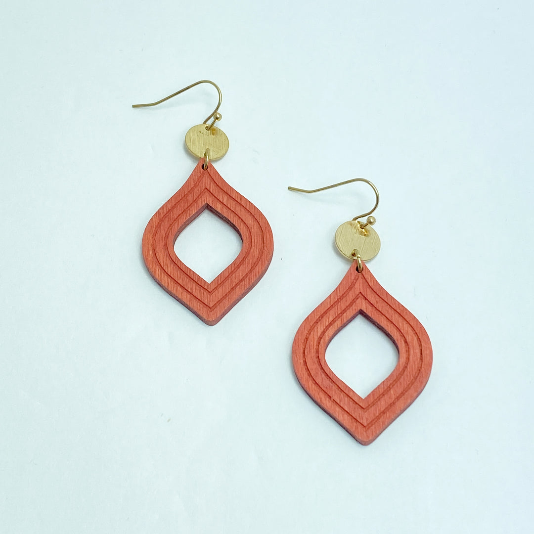 Terracotta Colored Wooden Drop Earrings