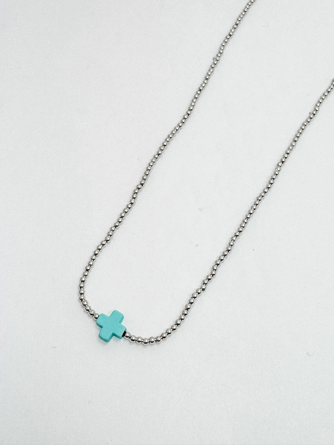 Silver Necklace w/ Turquoise Cross Accent
