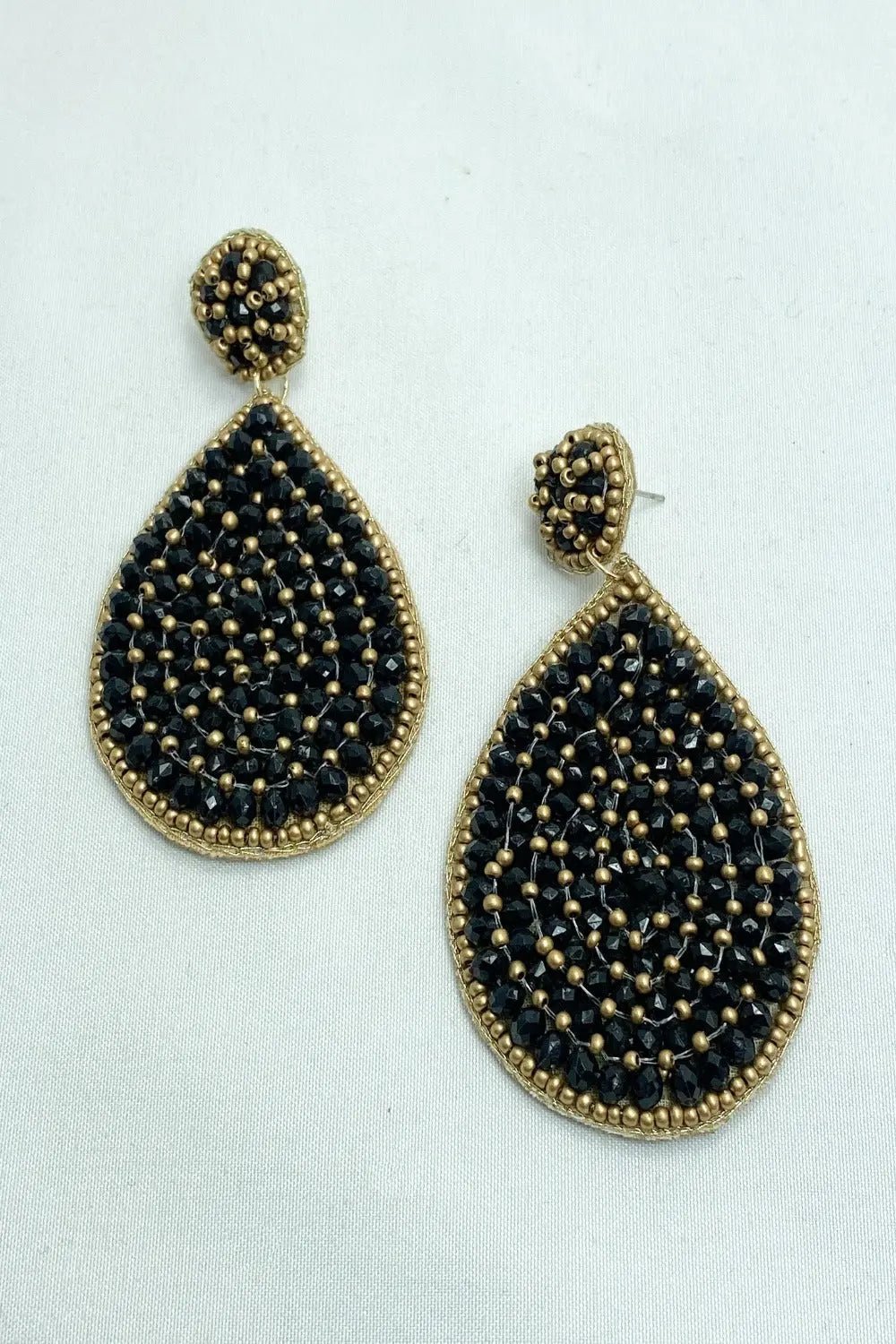 Black & Gold Beaded Statement Earrings - Lucy Doo
