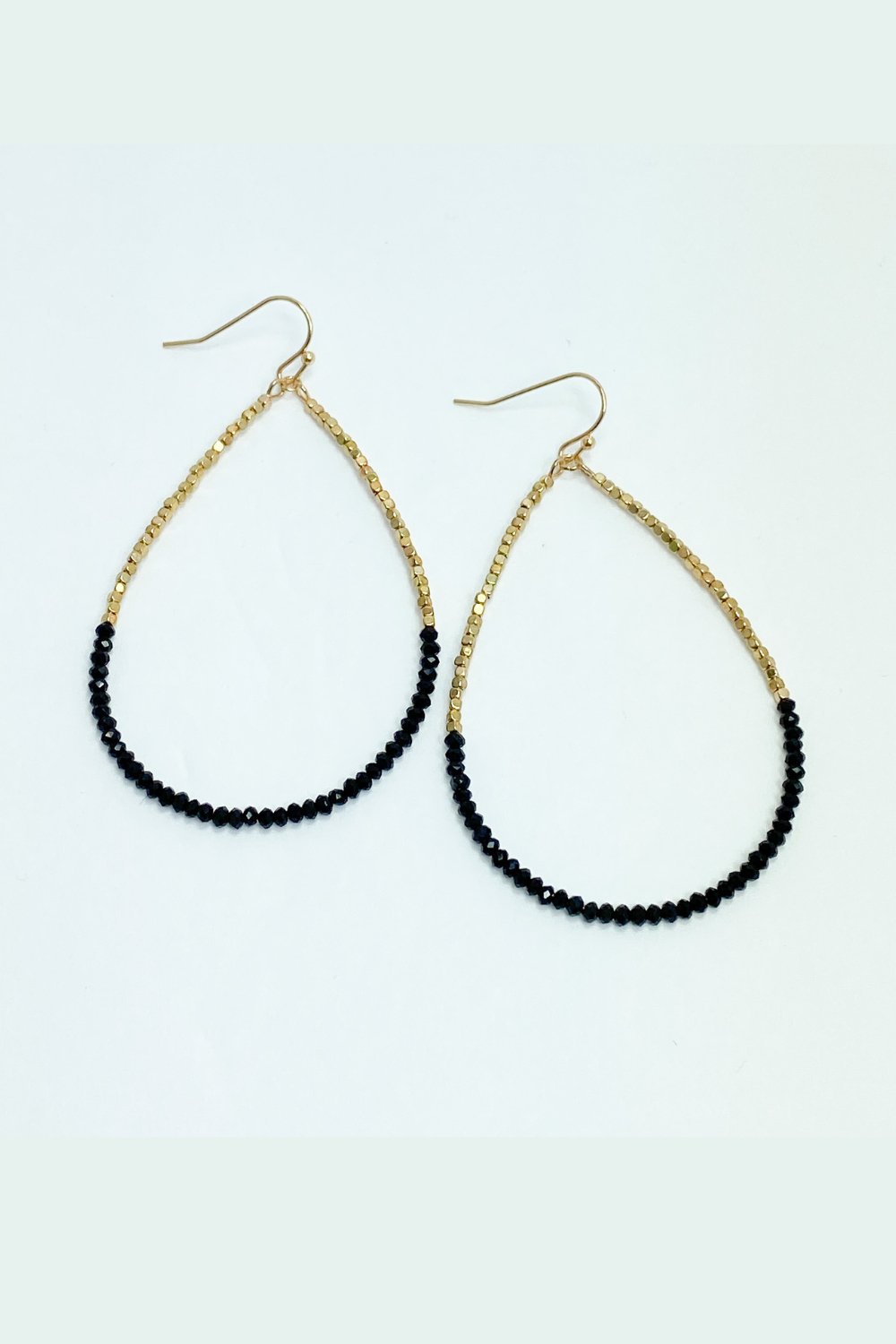 Black & Gold Beaded Teardrop Earrings - Lucy Doo