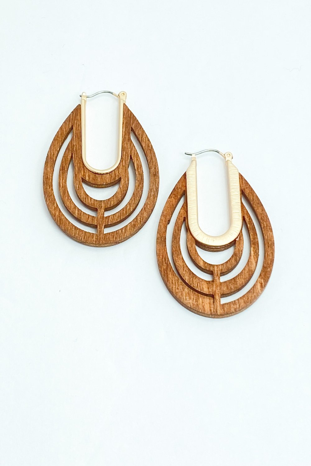 Brown Wooden Cutout Hoop Earrings - Lucy Doo