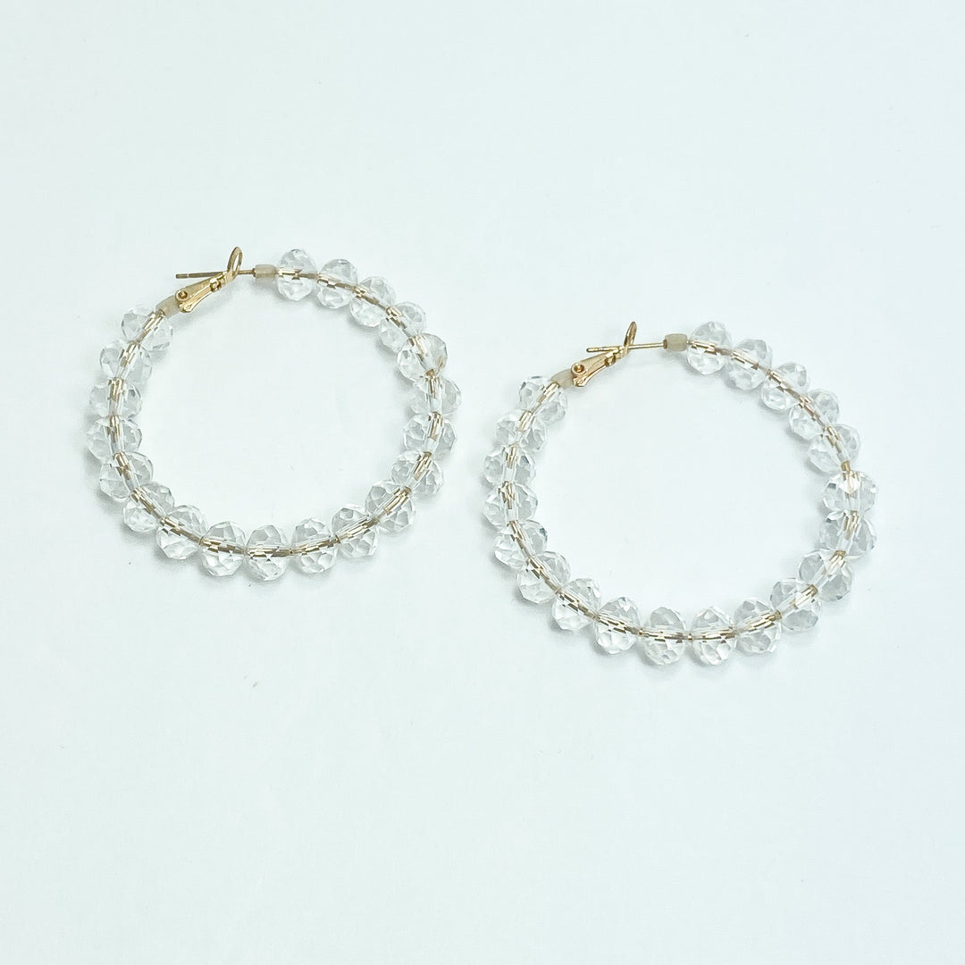Clear Beaded Hoop Earrings - Lucy Doo