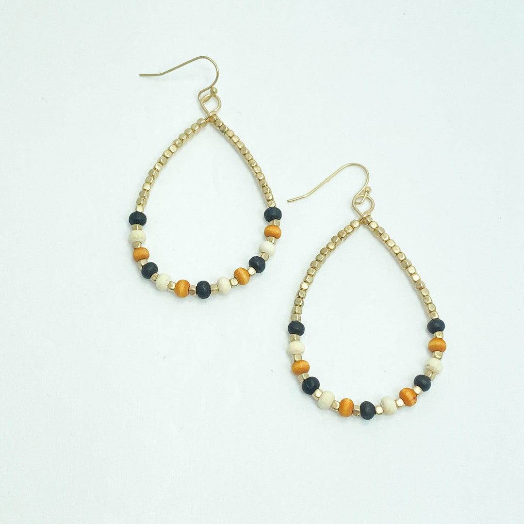 Cream Black & Gold Beaded Drop Earrings - Lucy Doo