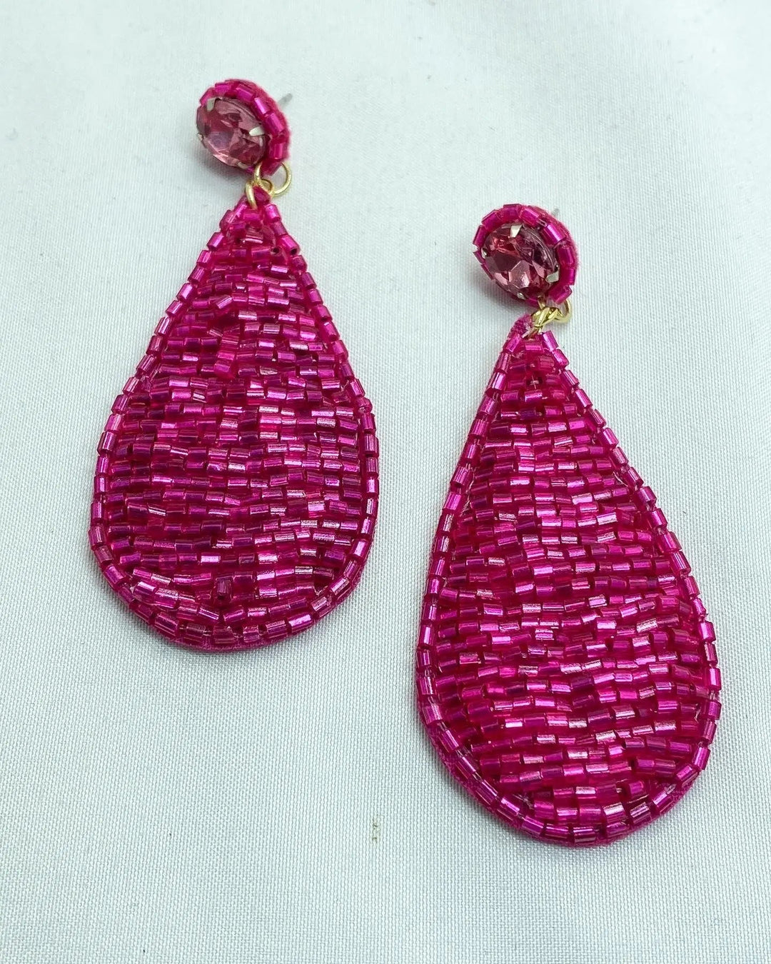 Fuschia Beaded Teardrop Earrings - Lucy Doo
