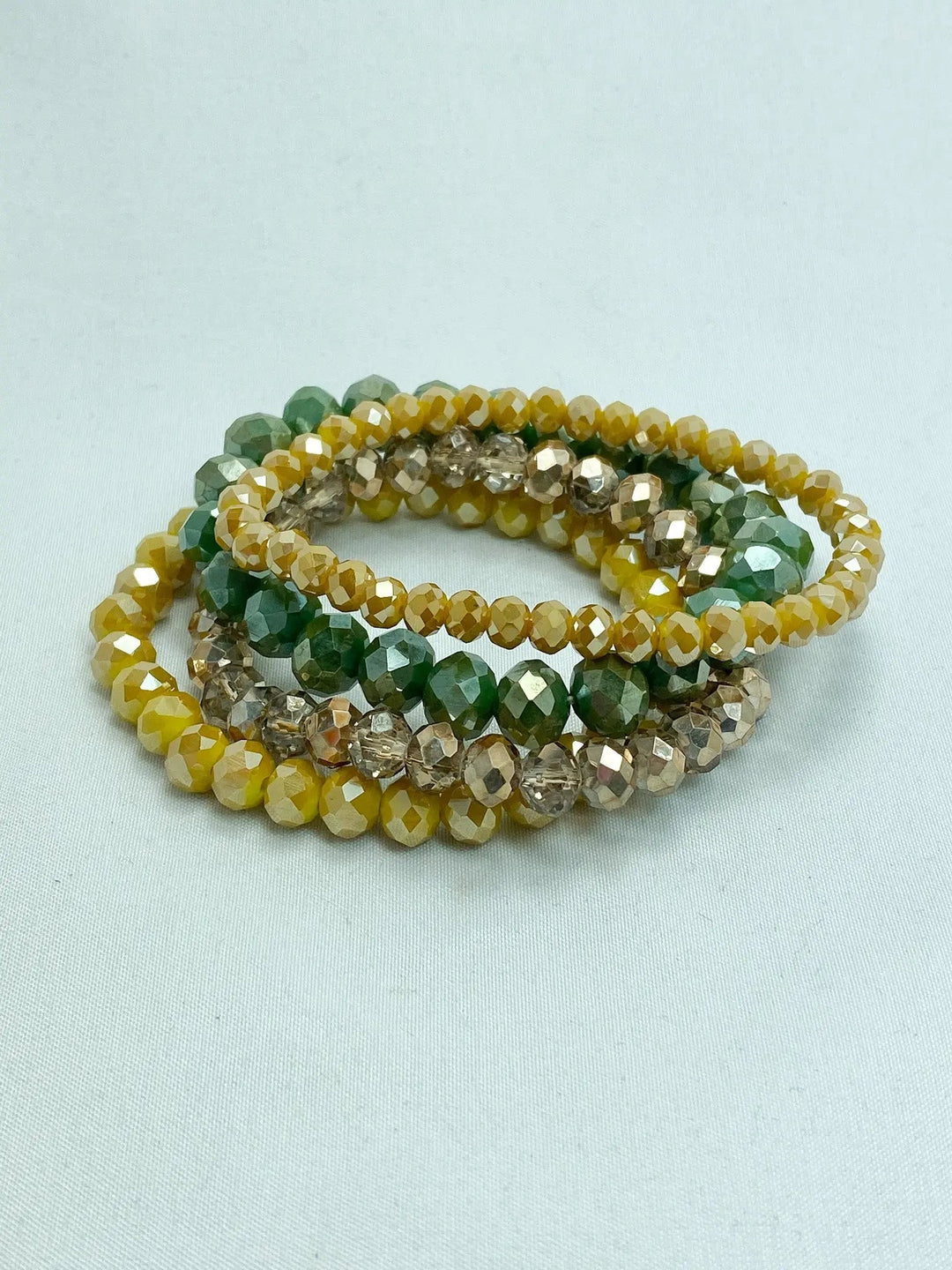 Green, Mustard, & Gold Beaded Stackable Bracelet Set - Lucy Doo