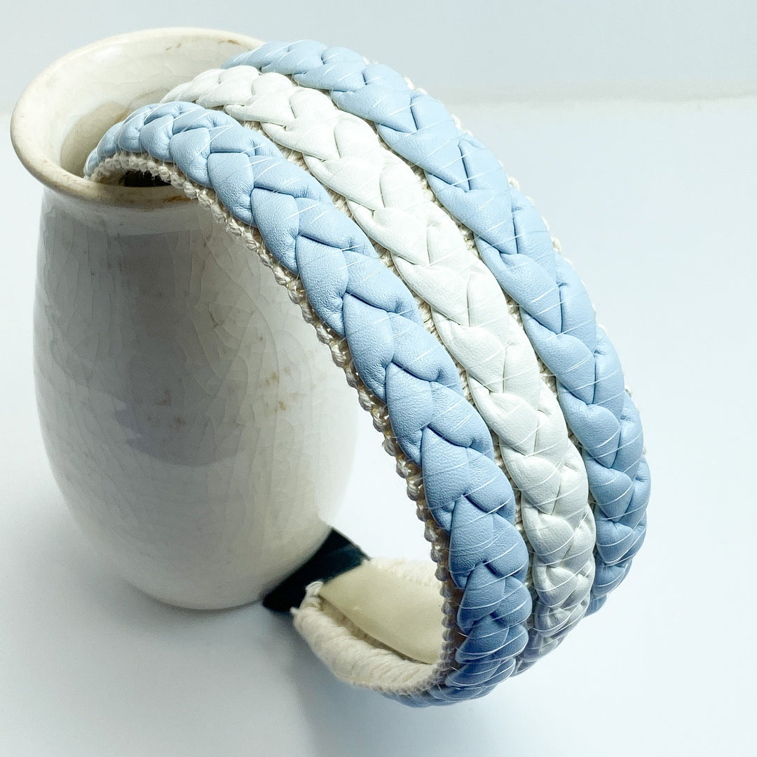 Light Blue, Cream, & Gold Braided Headband - Lucy Doo