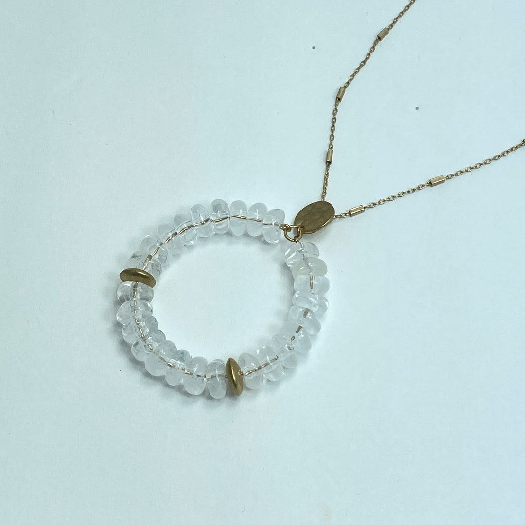 Long Gold Necklace w/ Clear Beaded Pendant - Lucy Doo