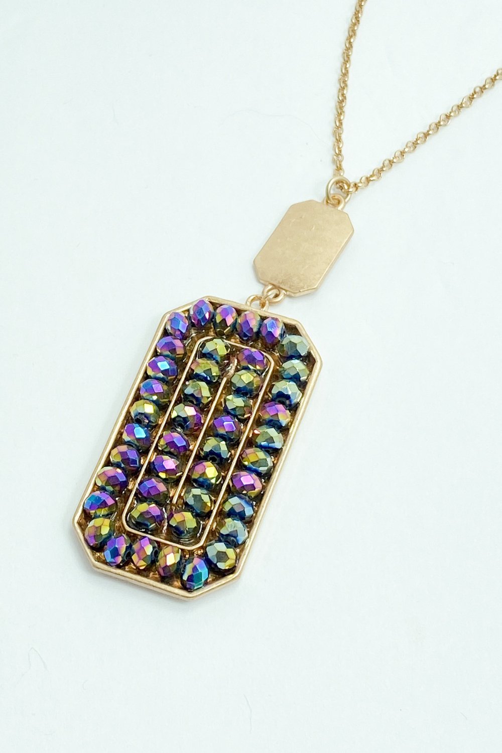 Long Gold Necklace w/ Jeweled Pendant - Lucy Doo