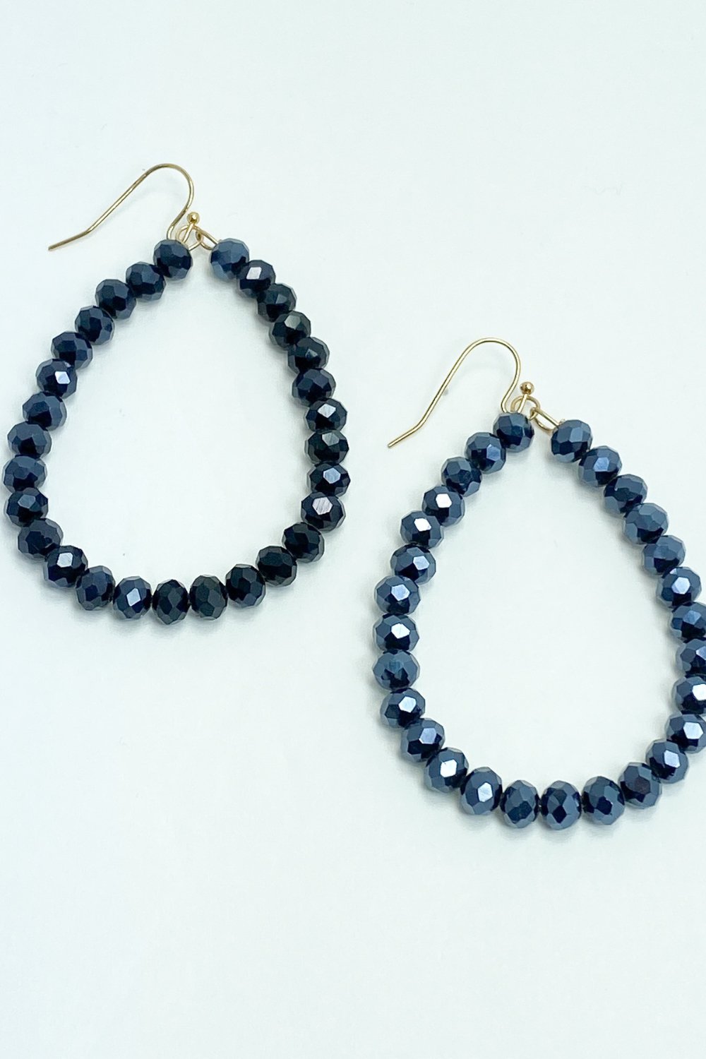 Navy Beaded Teardrop Earrings - Lucy Doo