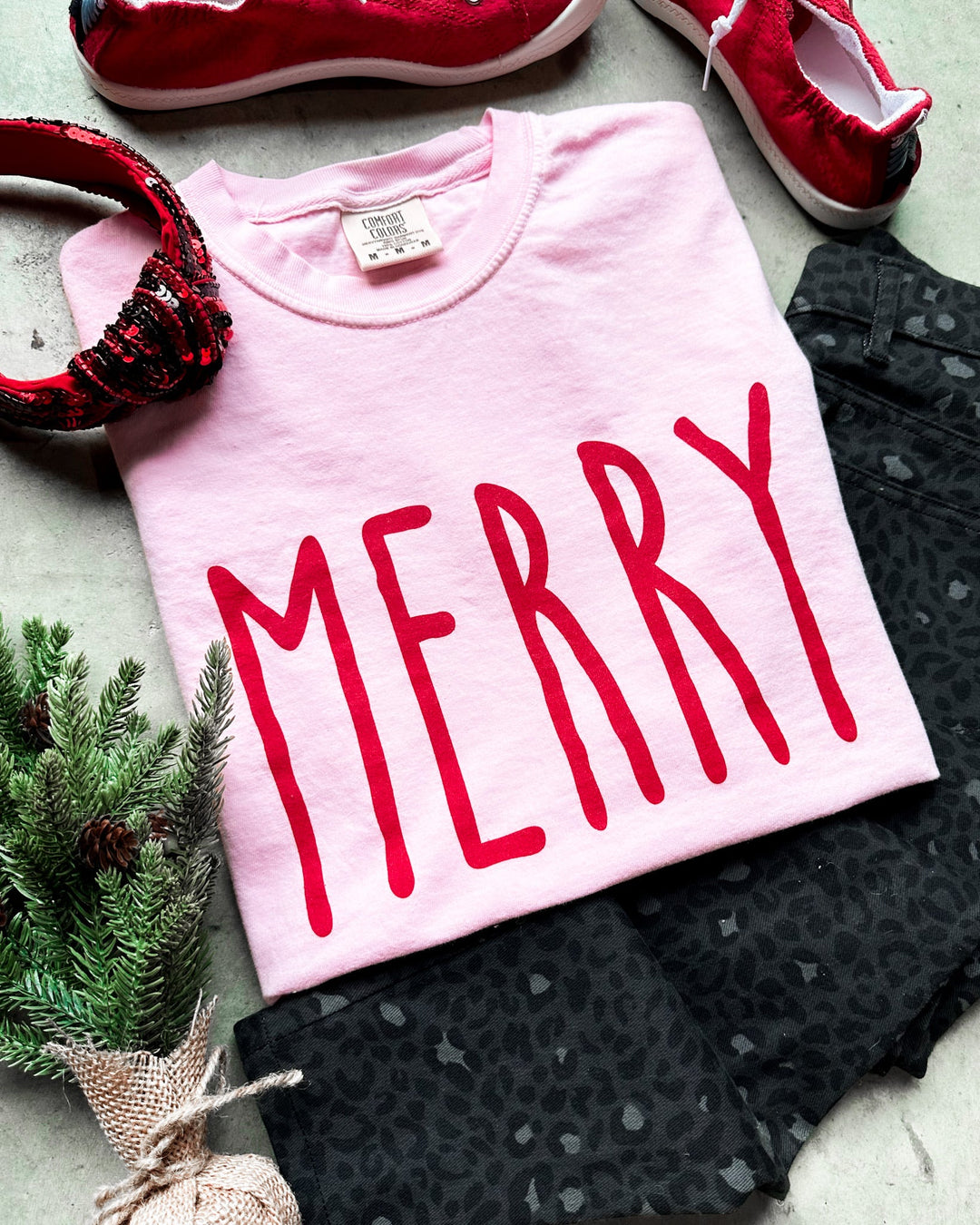 Pink & Red MERRY Tee - Lucy Doo