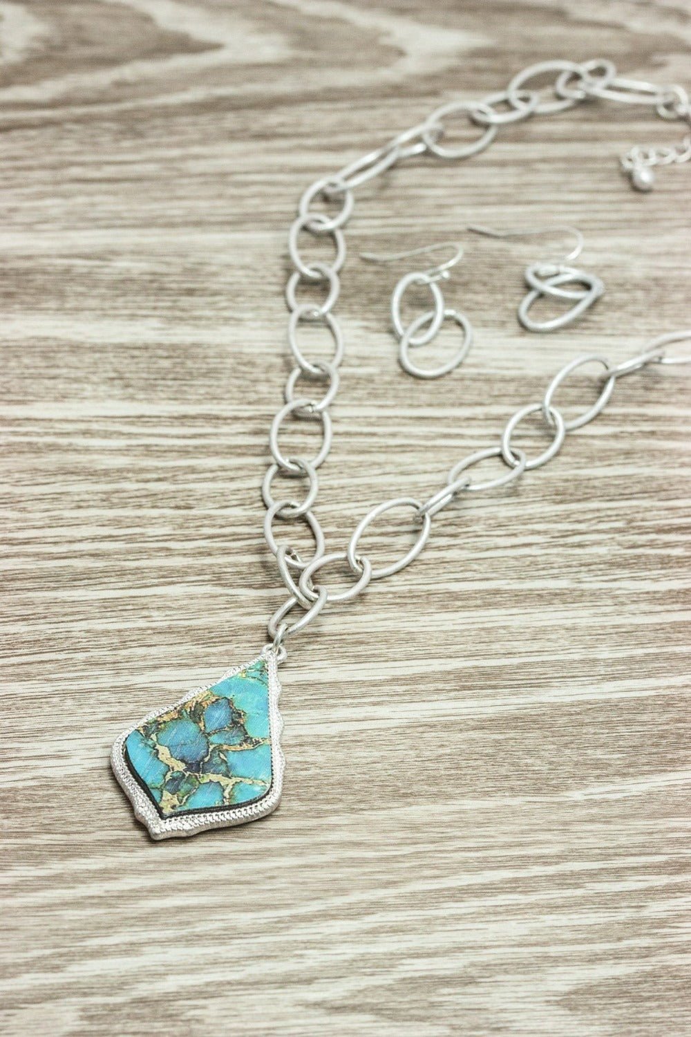 Silver Link Necklace With Teal Pendant - Lucy Doo