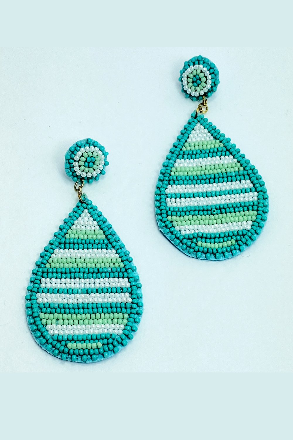 Turquoise & Mint Beaded Striped Statement Earrings - Lucy Doo