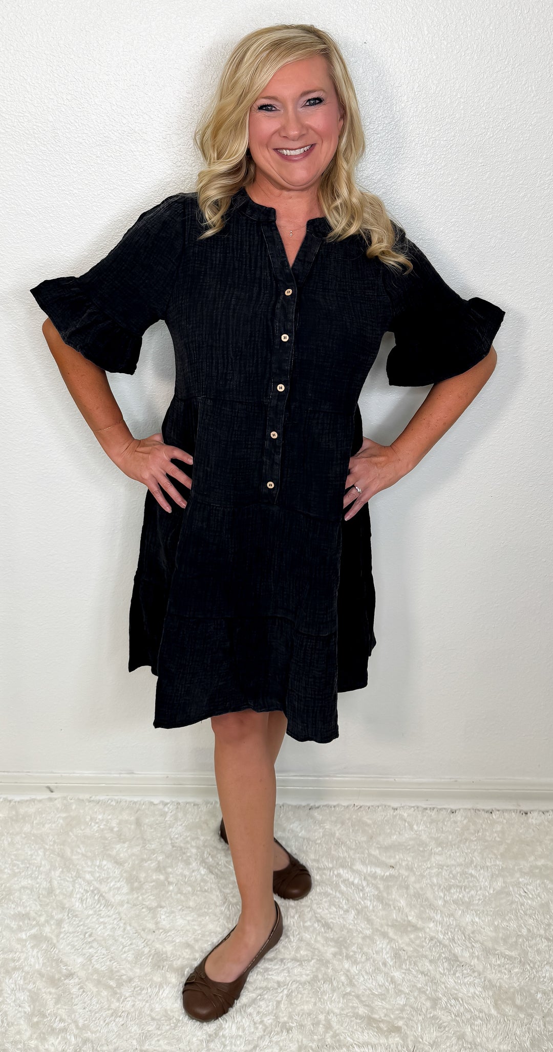Acid Wash Black Tiered Dress