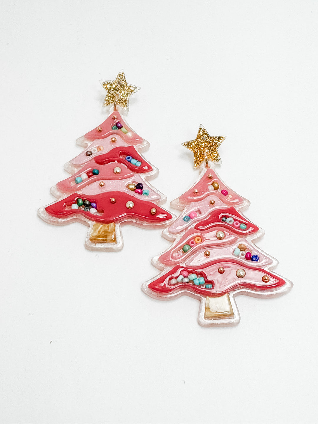 Happy Pink Christmas Tree Earrings