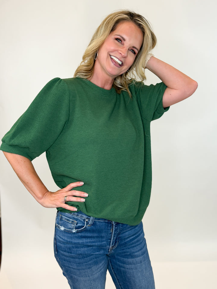 Green Knit Top w/ Puffy Sleeves