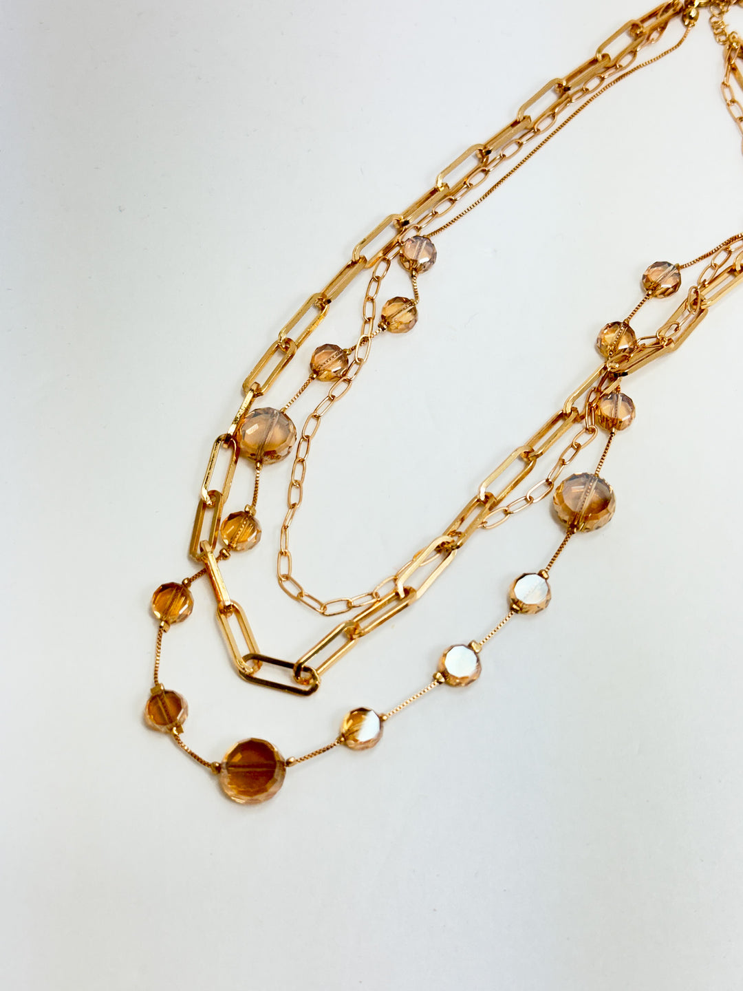 Layered Amber & Gold Link Necklace