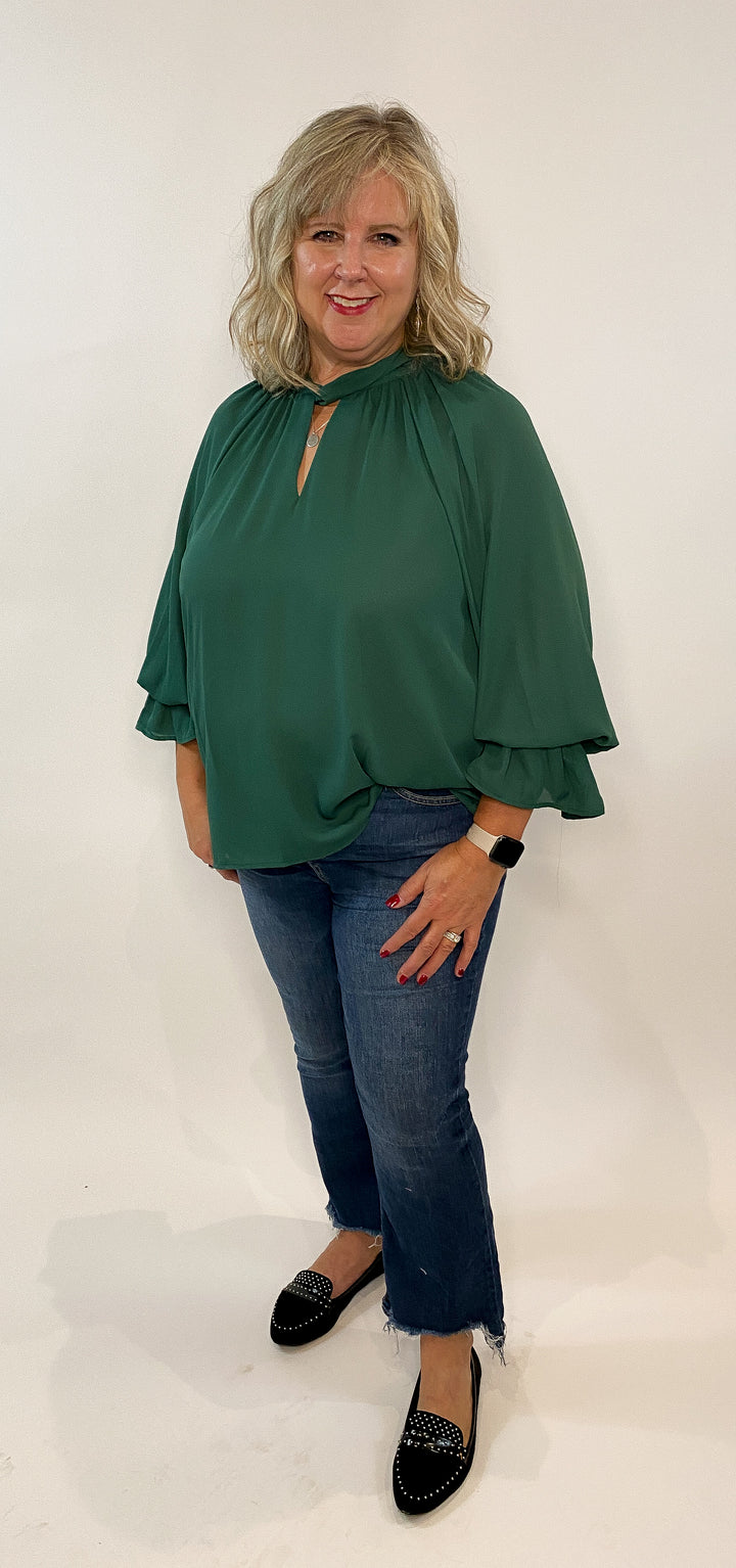 Hunter Green Twisted Neck Top