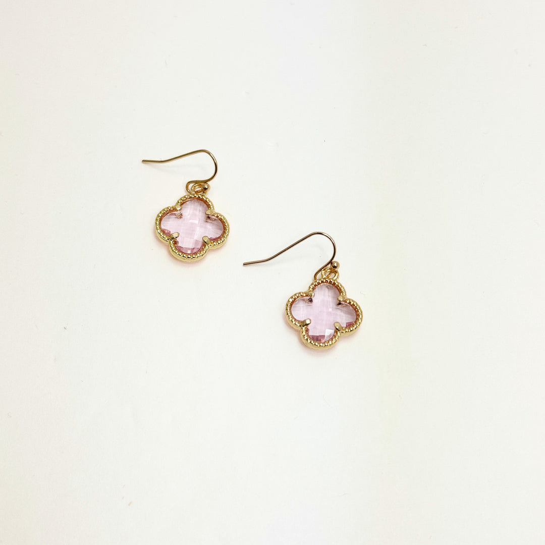 Cotton Candy Pink & Gold Clover Earrings
