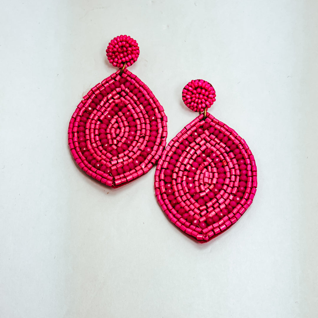 Hot Pink Beaded Statement Earrings
