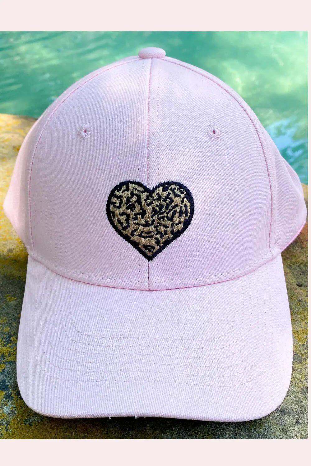 blush pink hat with leopard heart applique