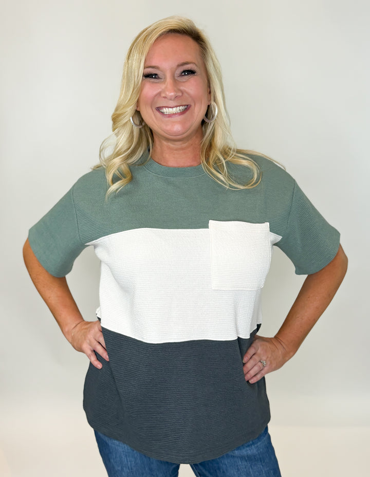 Green Grey & Cream Block Top