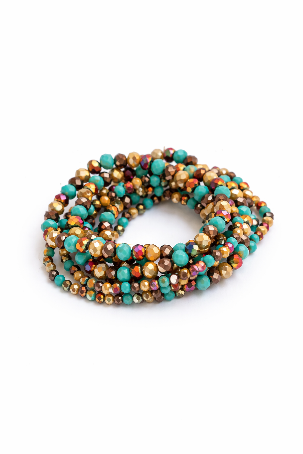 Multicolored beaded bracelet on a white background