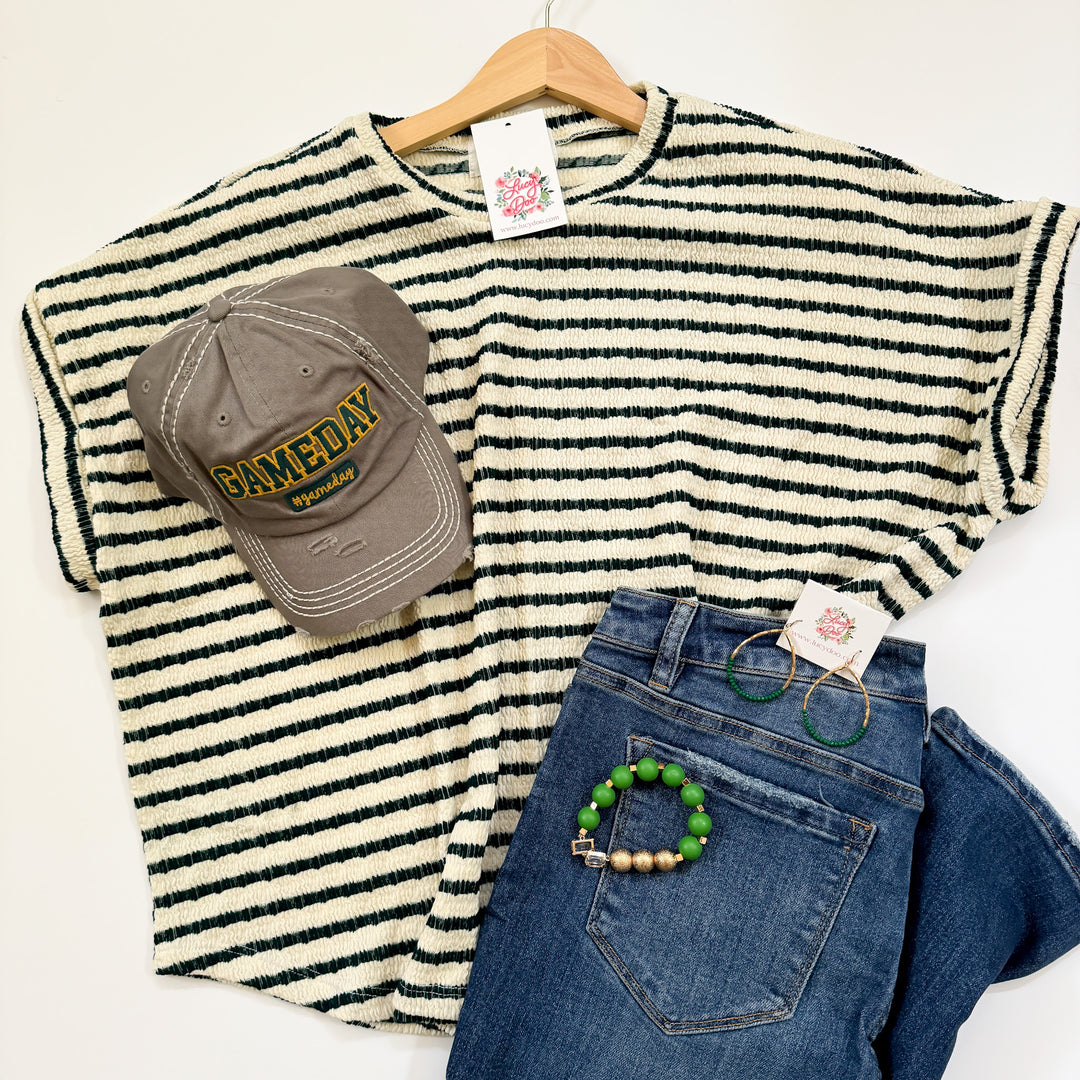 Green & Ivory Striped Top