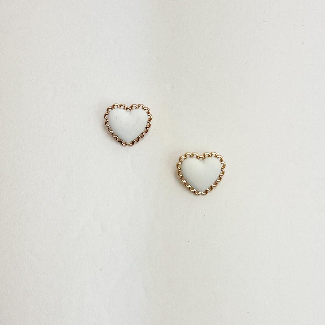 White Heart Post Earrings