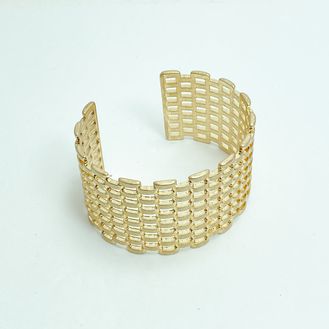 Gold Basket Weave Cuff Bracelet