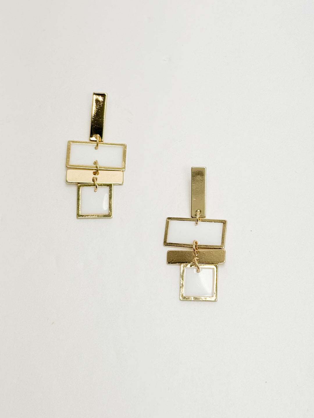White & Gold Abstract Earrings
