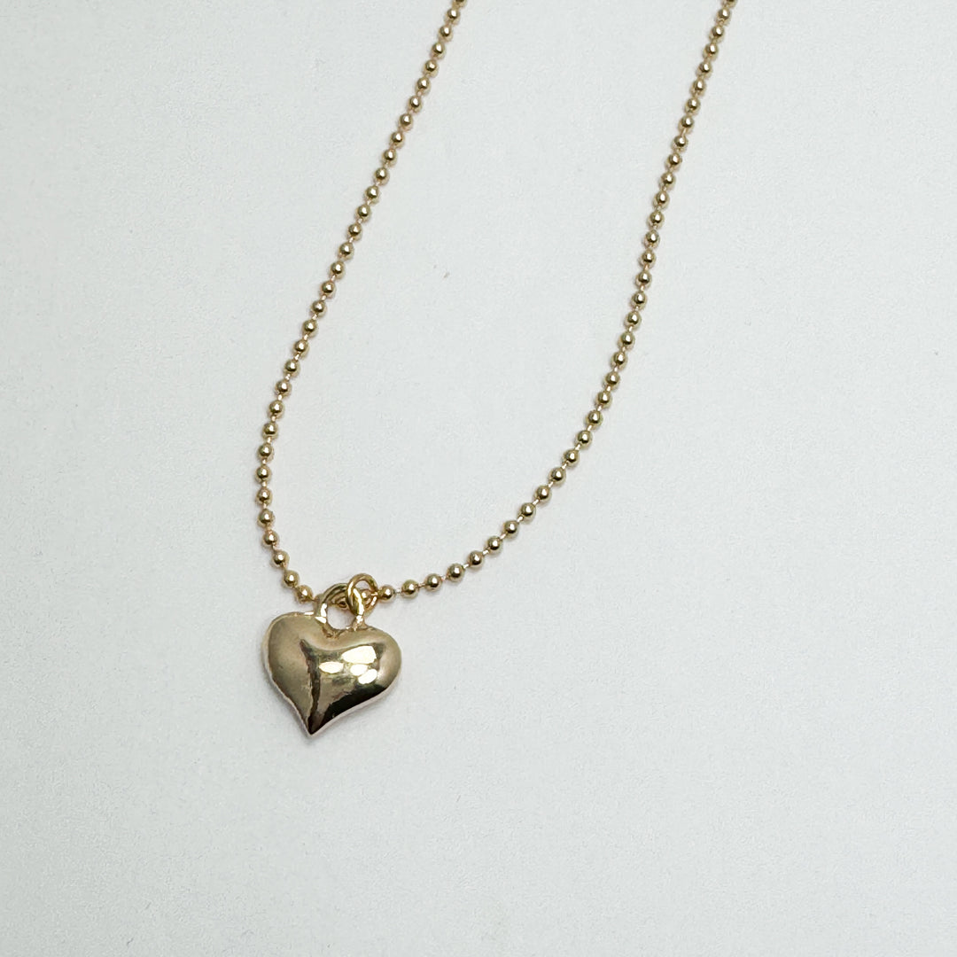 Gold Dotted Necklace with Puffy Gold Heart Charm