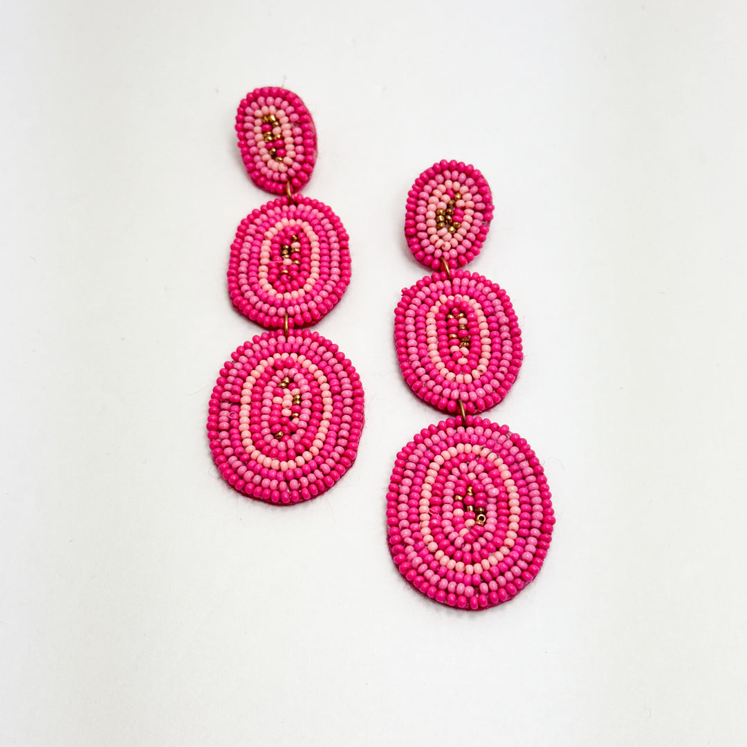 Oval Hot Pink Oval Statement Earrings