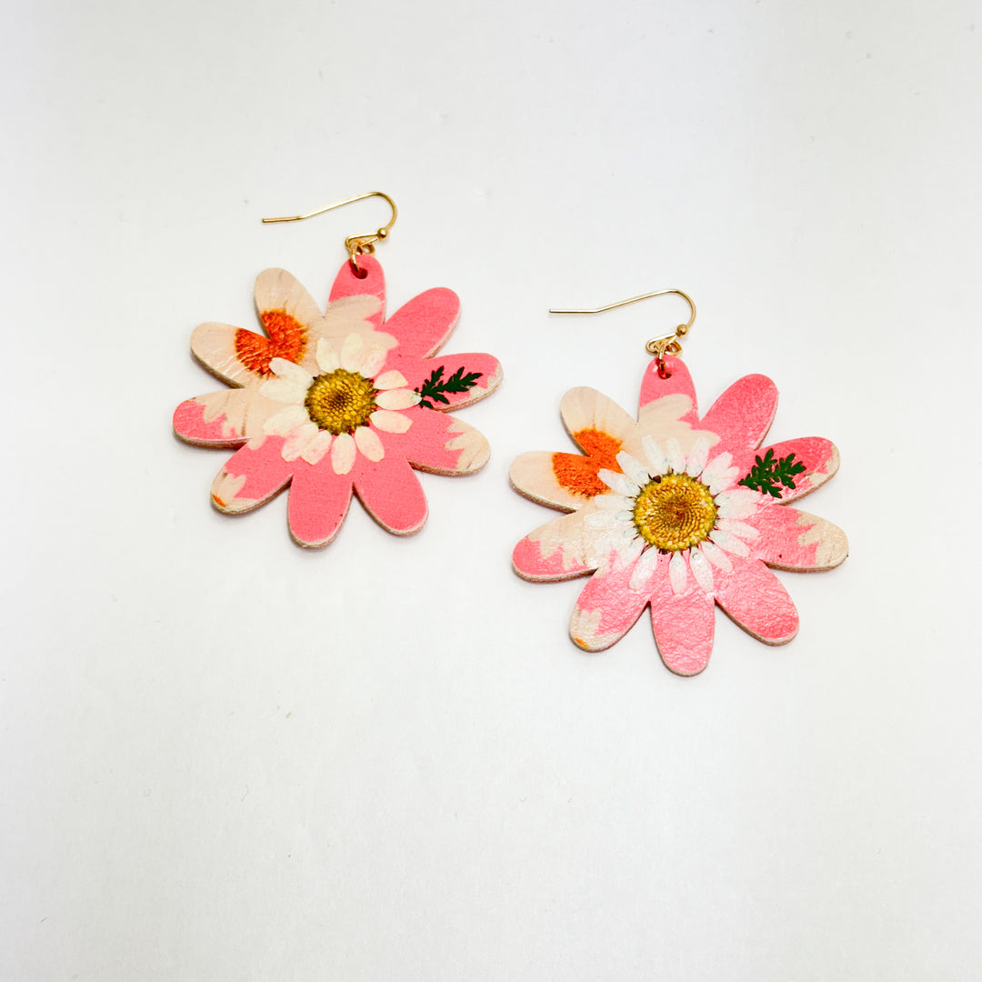 Pink & White Pressed Flower Earrings