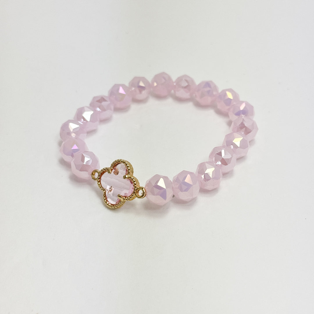 Cotton Candy Pink Bracelet with Clover Beaded Accent