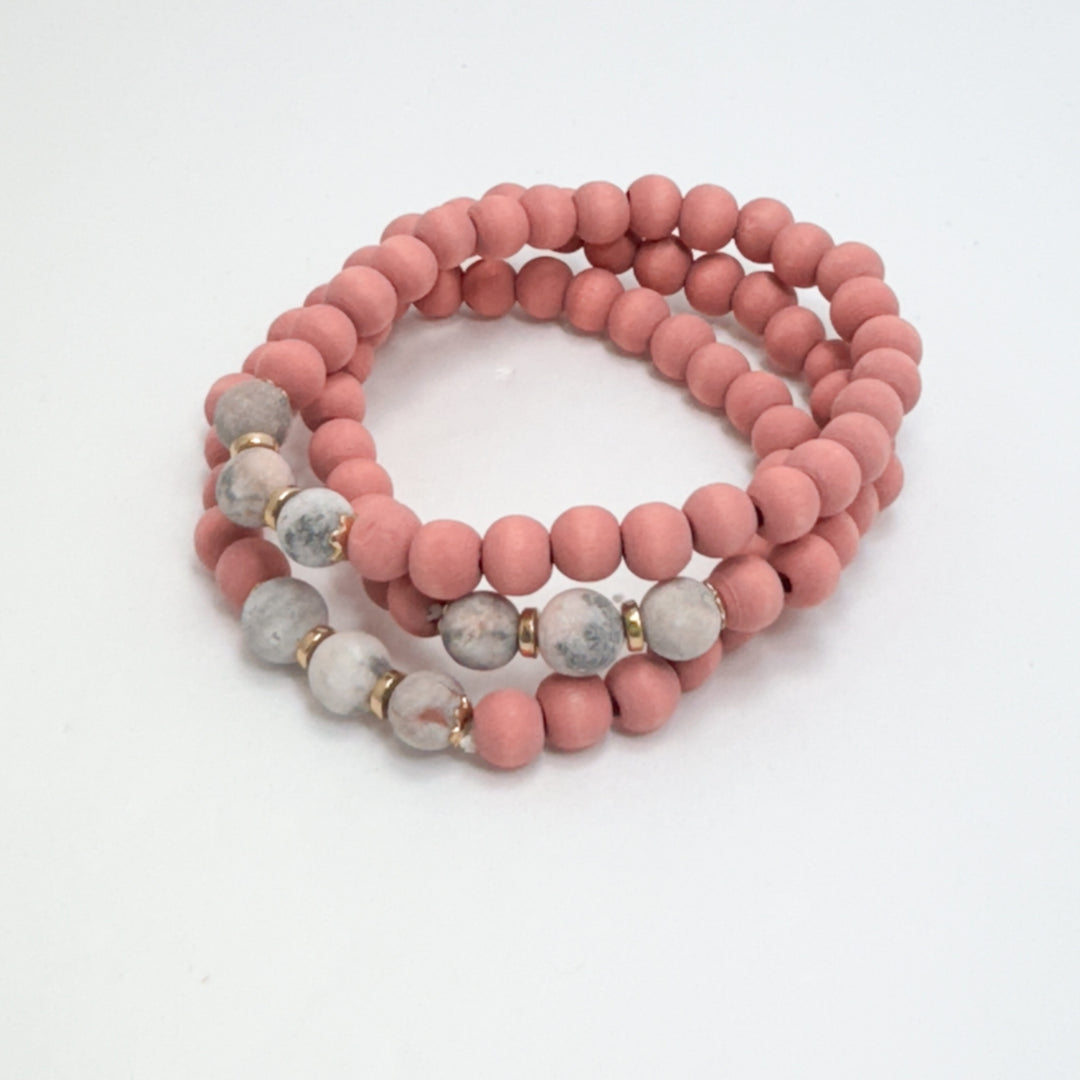Rose Pink Bracelet Set w/ Grey Marbled Accents