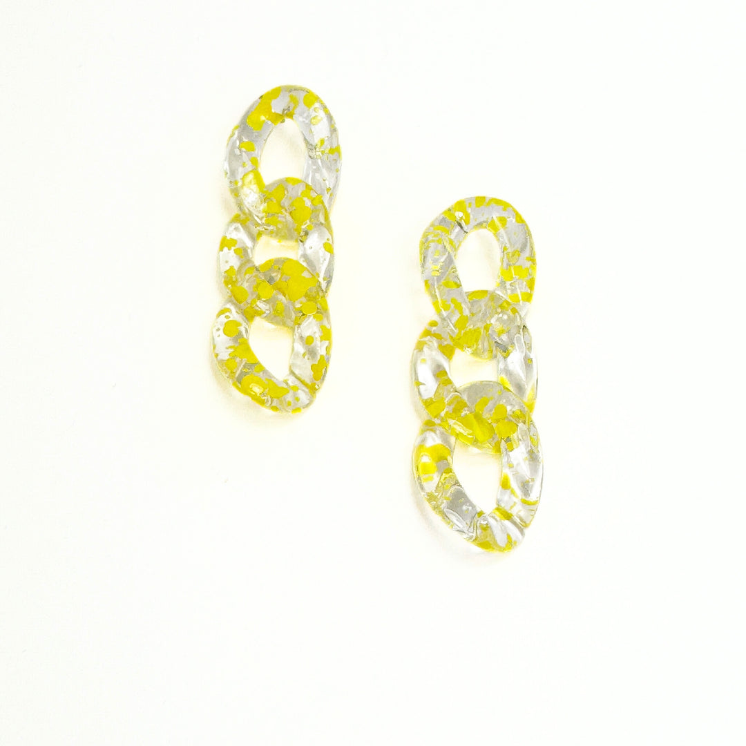 Yellow & Clear Acrylic Link Earrings