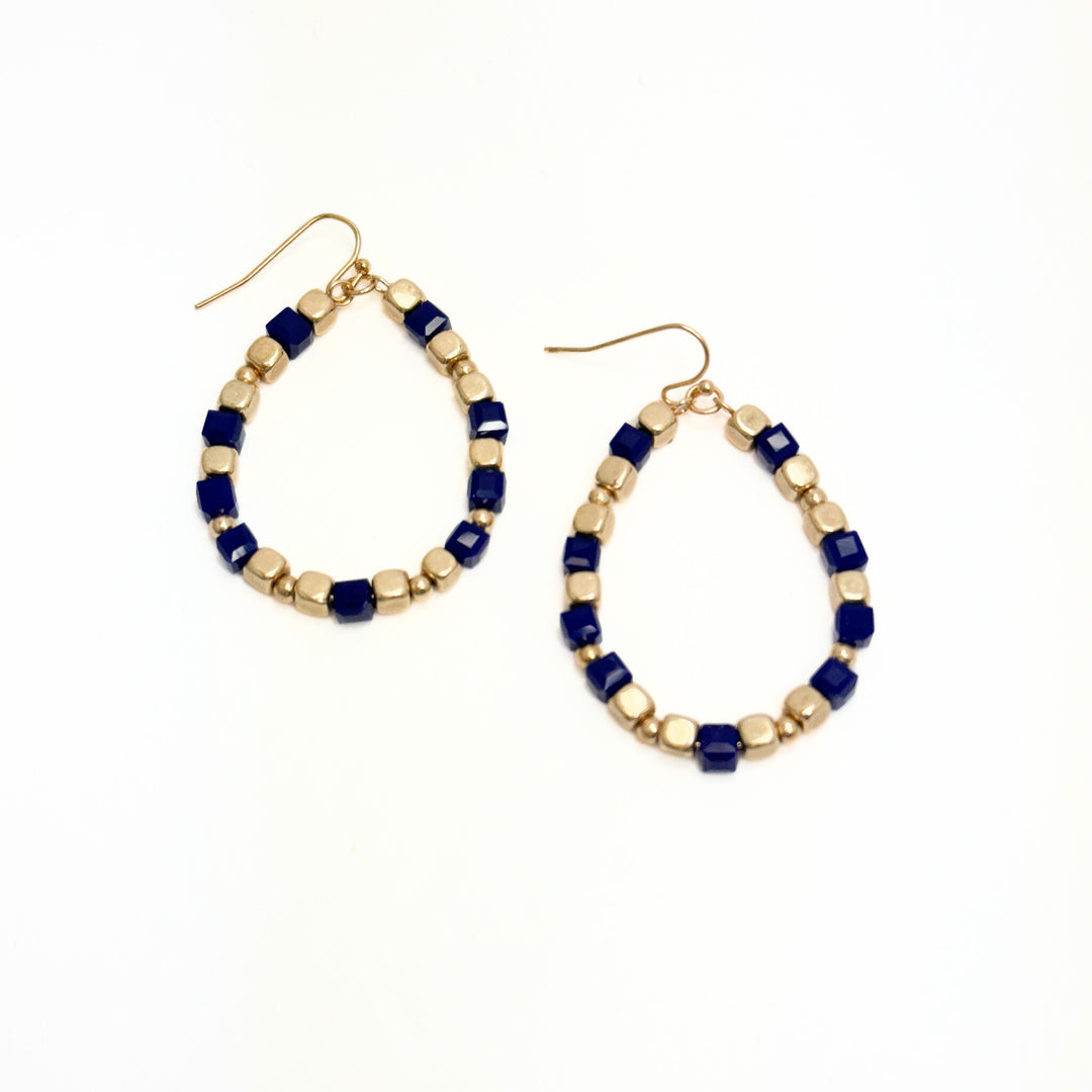 Royal Blue & Gold Square Beaded Earrings