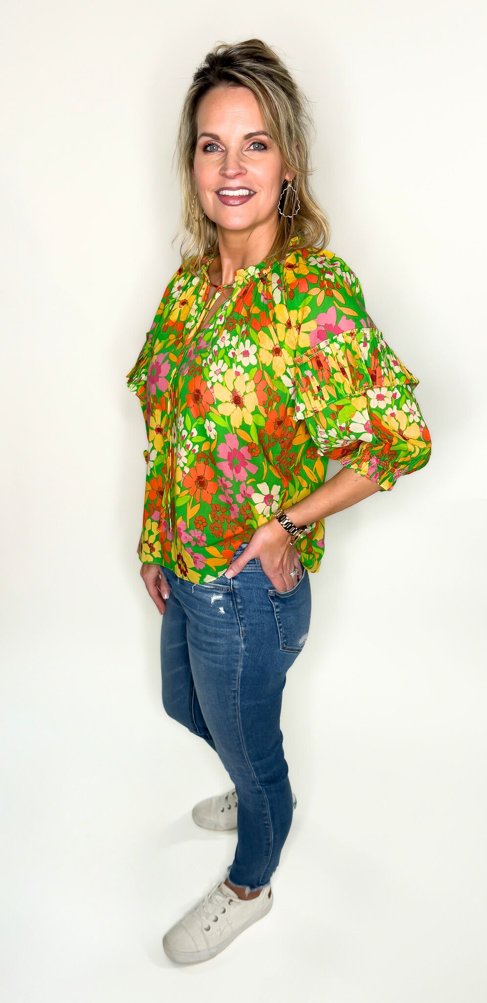 Lime Yellow Orange Floral Top