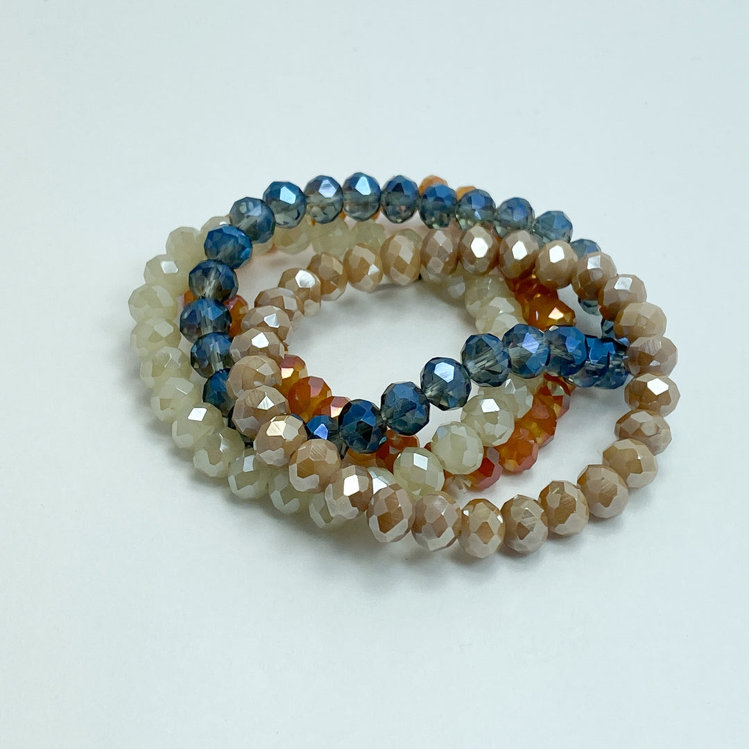Blue Dusty Orange & Cream Stackable Bracelet Set