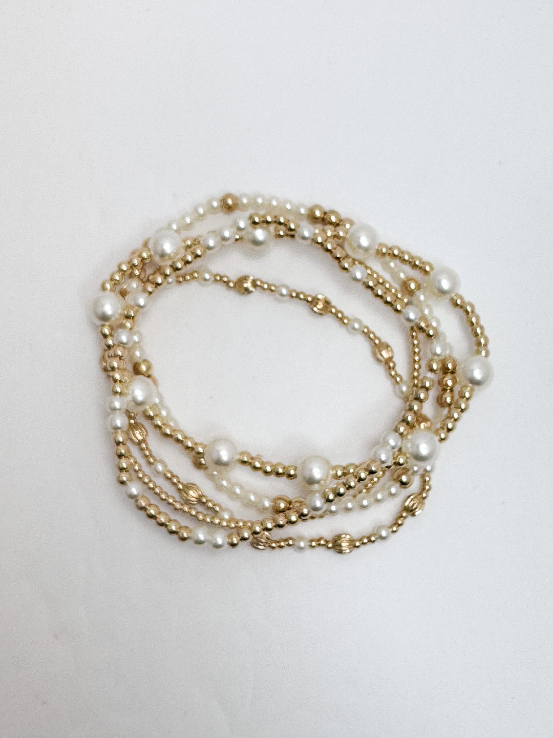 Pearl & Gold Beaded Bracelet Set