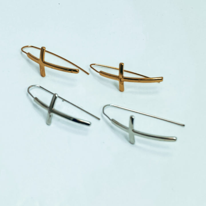 Gold & Silver Cross Drop Earrings