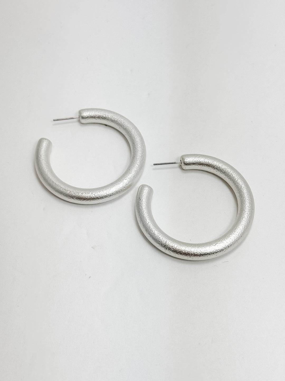 Matte Silver Thick Hoop Earrings