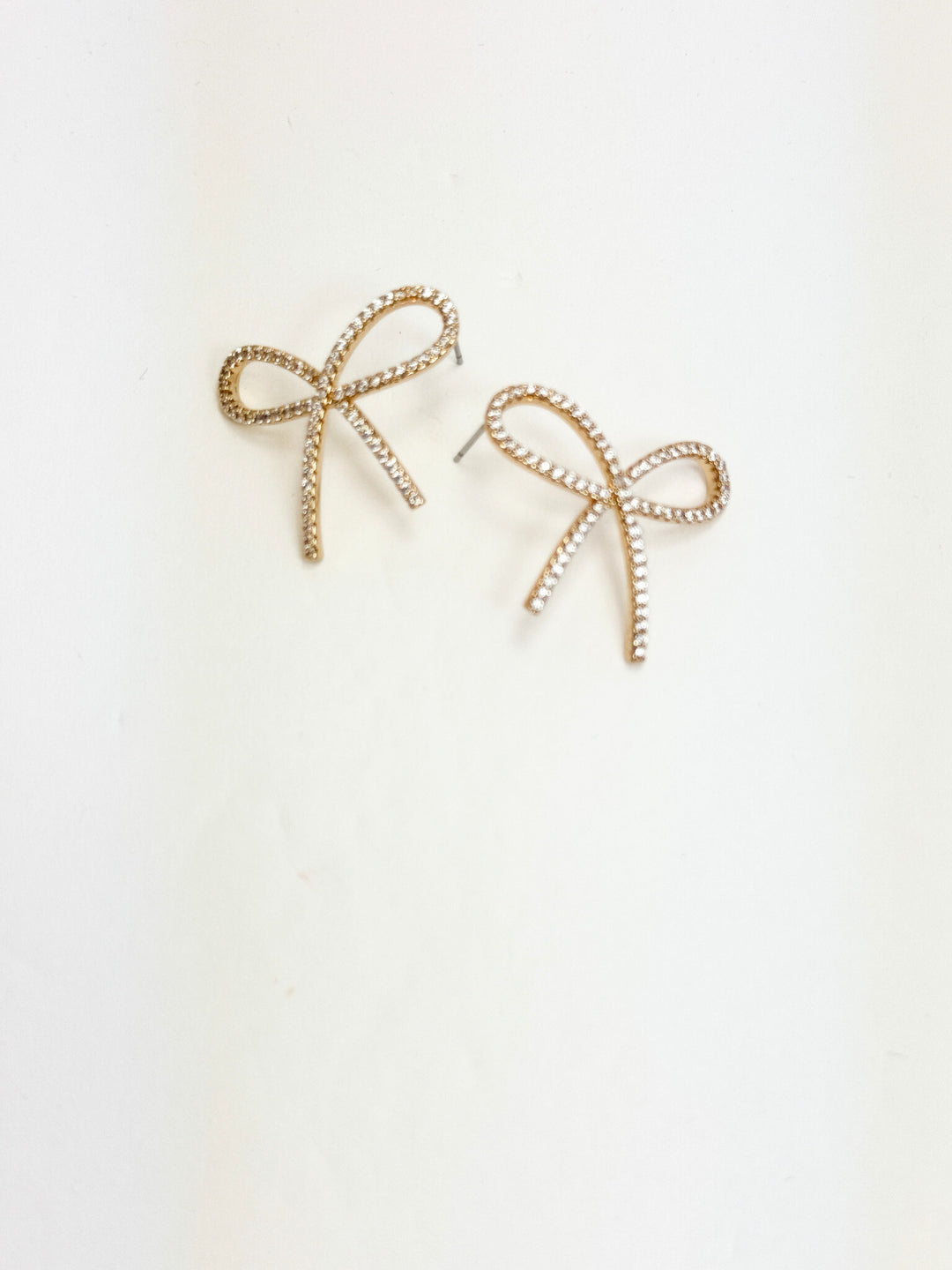 Gold & Rhinestone Bow Earrings