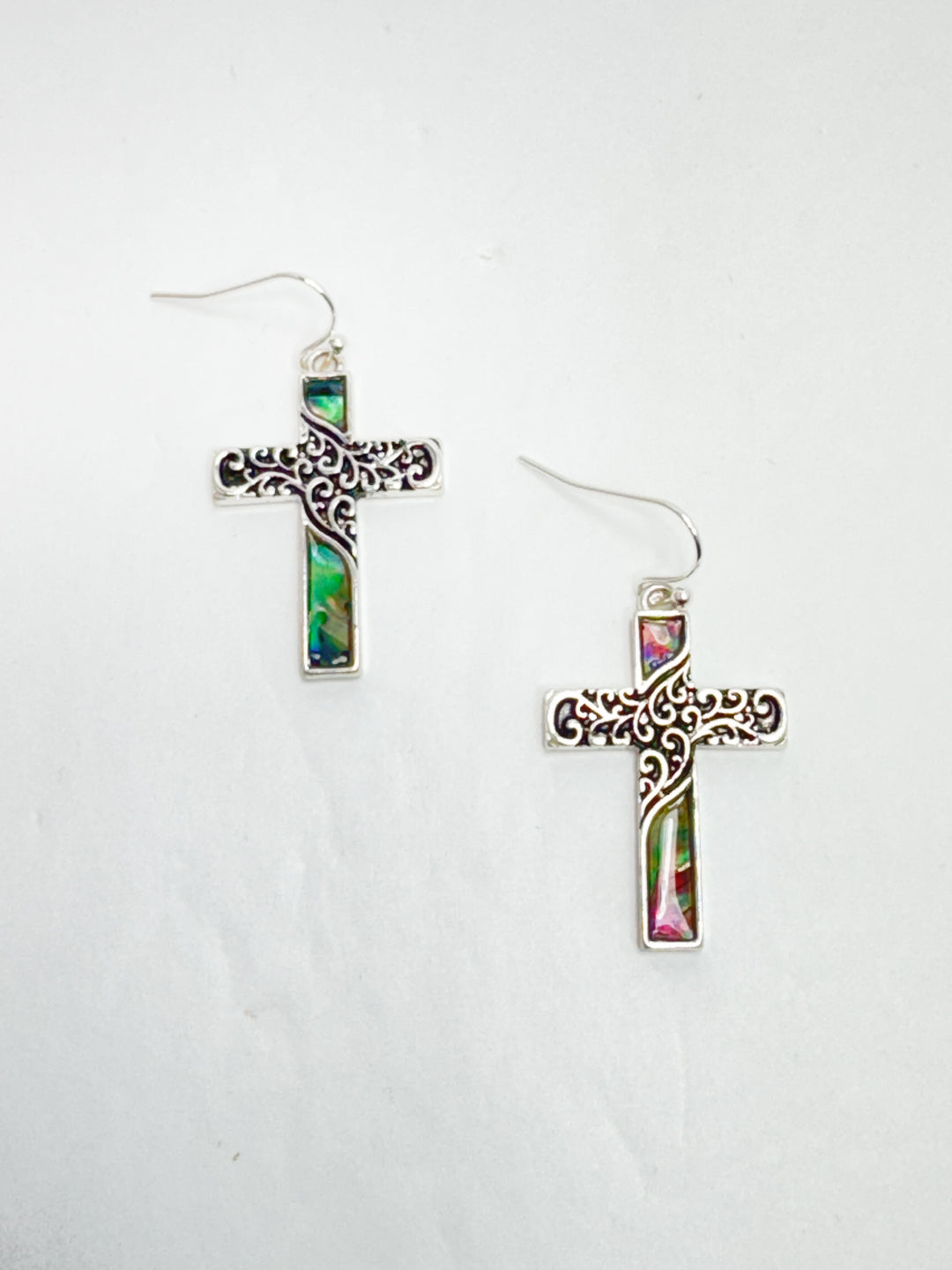 Iridescent Blue Cross Earrings