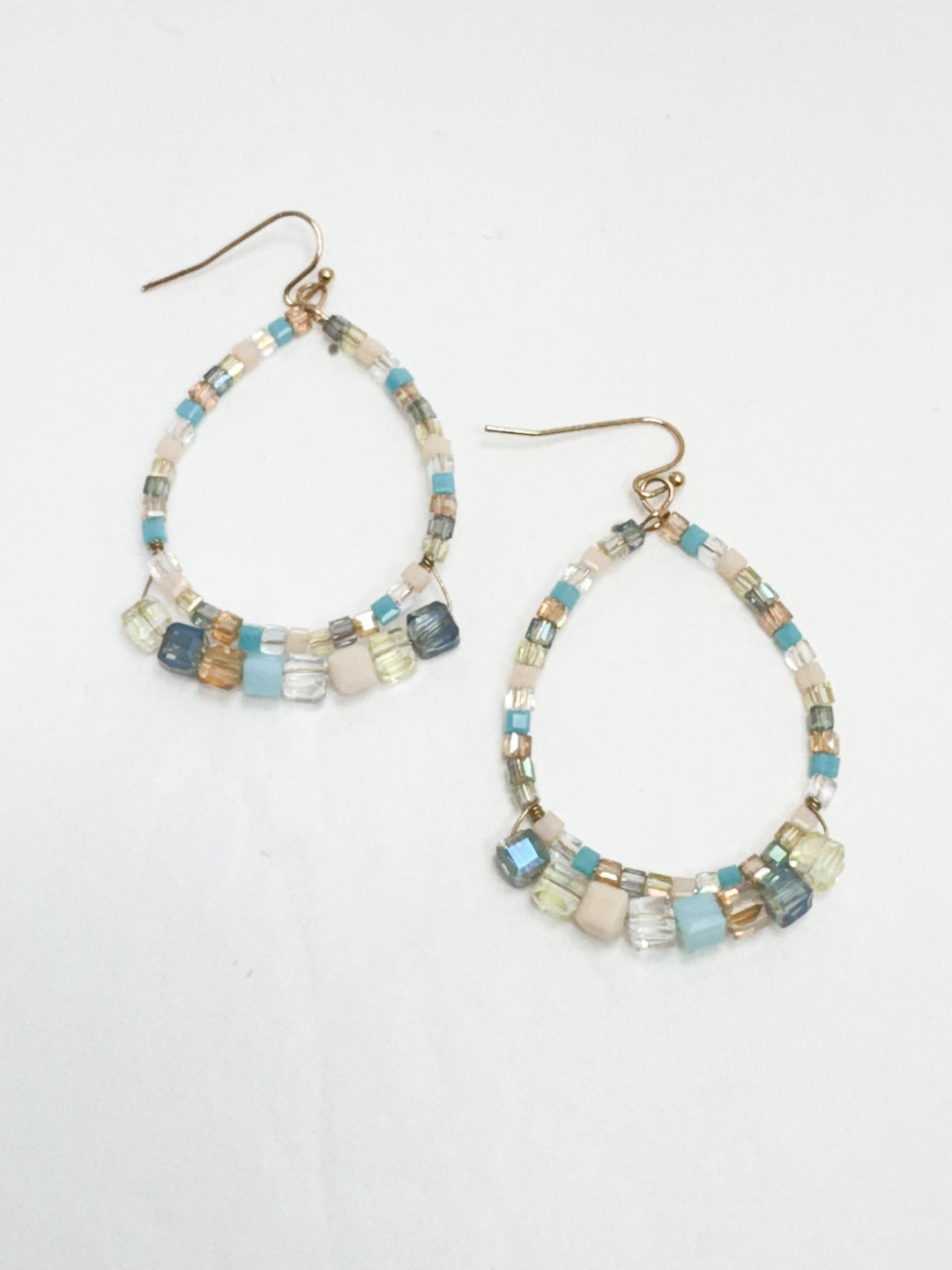 Amber & Light Blue Beaded Drop Earrings